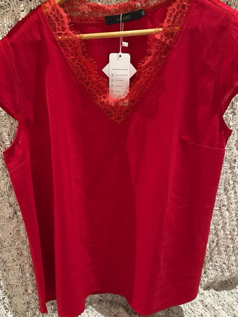 Red Lace-Trim V-Neck Women's Top
